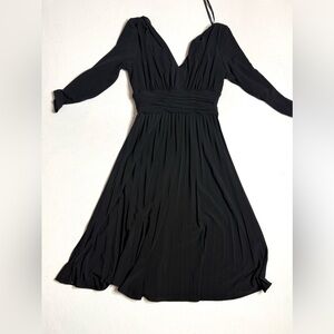 Suzi Chin for Maggie Boutique Black V-Neck Long Sleeve Pleated Dress Size 2P